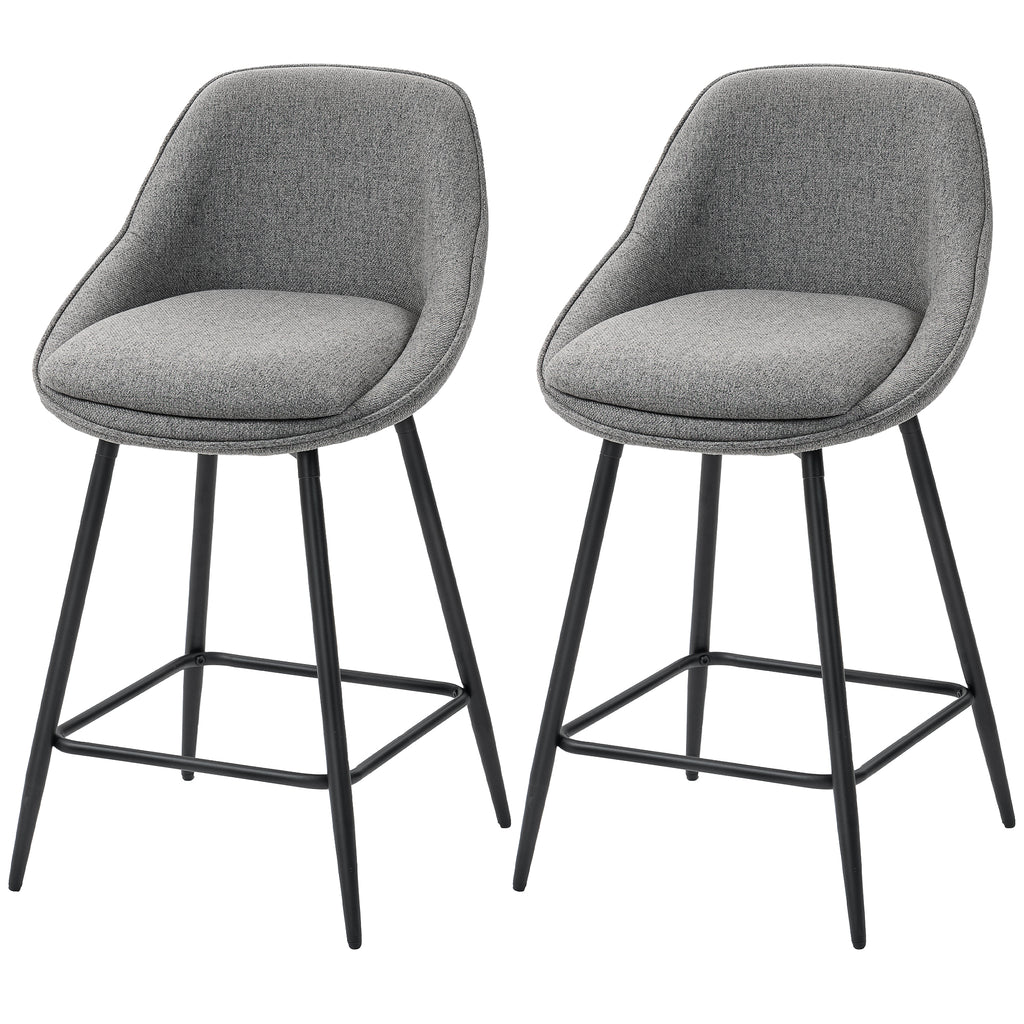 26" Counter Height Barstools Set of 2, Upholstered Swivel Bar Stools with Backrests and Armrests, Dark Grey