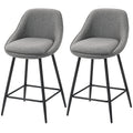 26" Counter Height Barstools Set of 2, Upholstered Swivel Bar Stools with Backrests and Armrests, Dark Grey