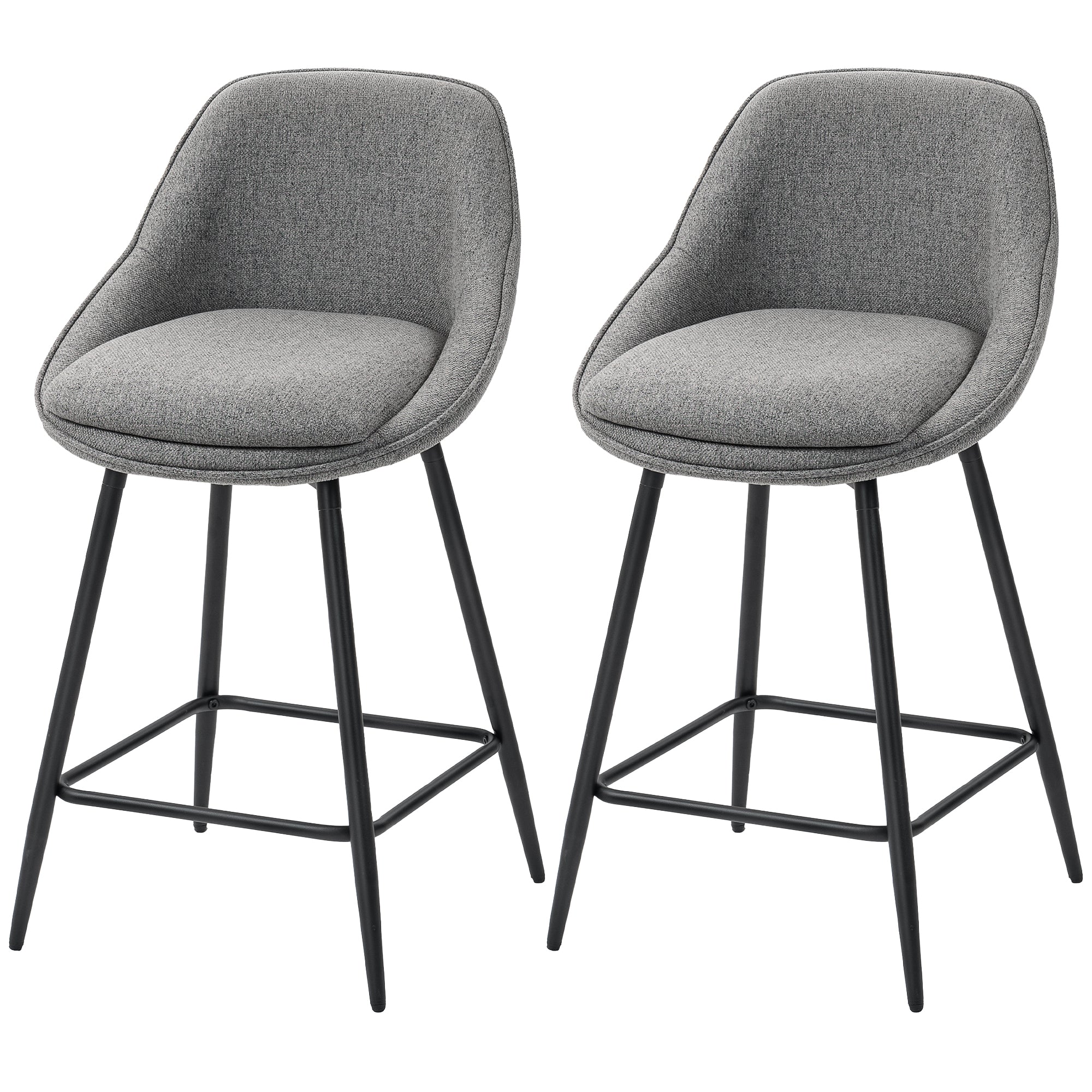26" Counter Height Barstools Set of 2, Upholstered Swivel Bar Stools with Backrests and Armrests, Dark Grey