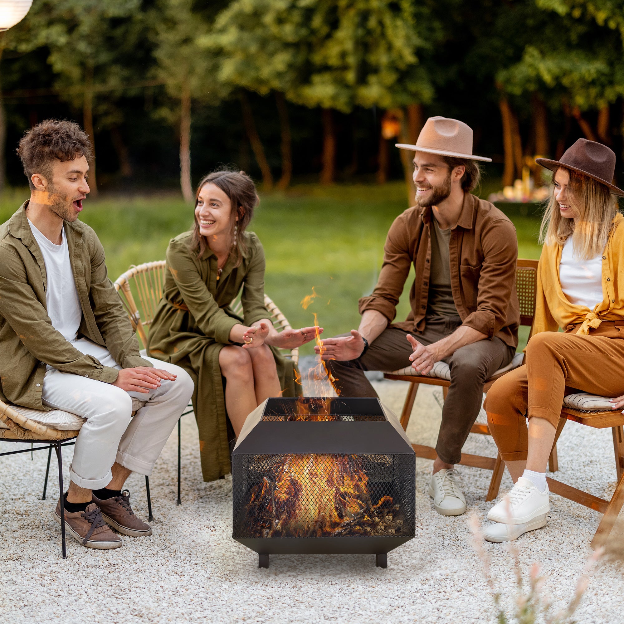 17" Outdoor Fire Pit with Fire Poker, Wood Burning Firepits, Portable Firepit for Patio Backyard Bonfire Camping, Black