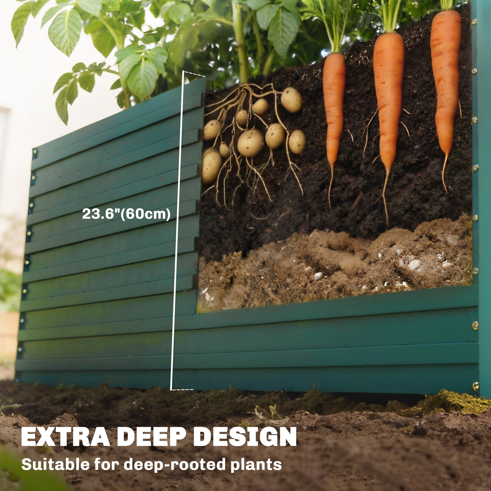5' x 3' x 2' Raised Garden Bed, Galvanized Planter Box for Growing Flowers, Herbs and Vegetables, Green
