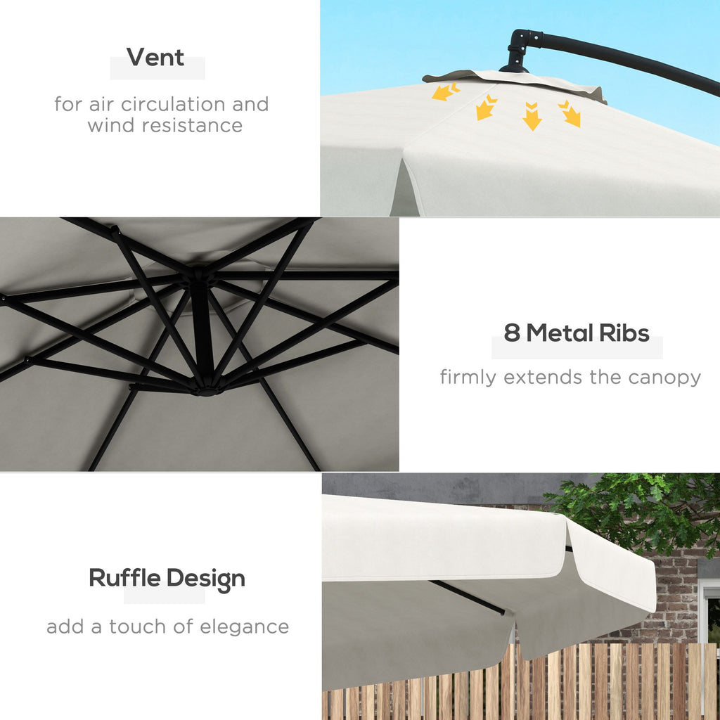 11 FT Cantilever Patio Umbrella Offset Parasol with Cross Base and 8 Ribs for Garden, Cream White