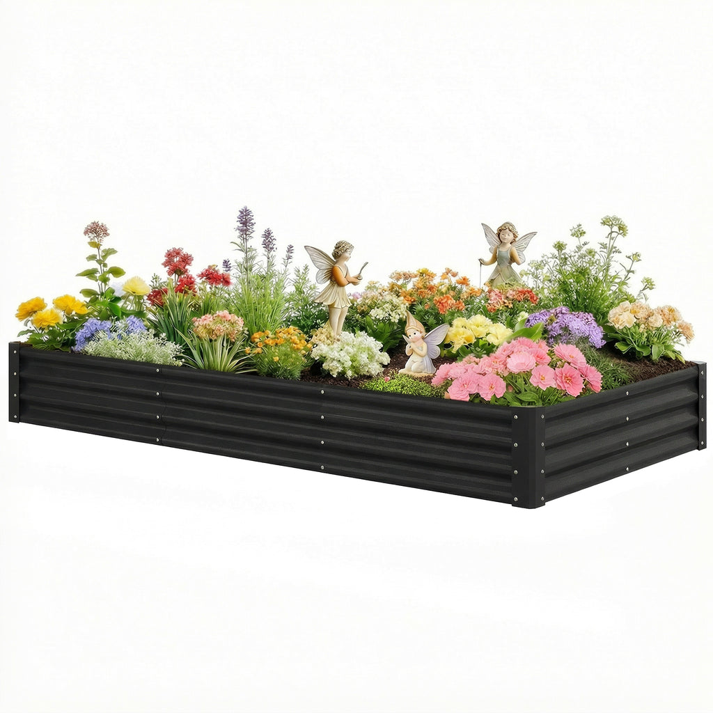 8 x 4 x 1ft Galvanized Raised Garden Bed, Reinforced Outdoor Planter Box with Open Bottom, Black