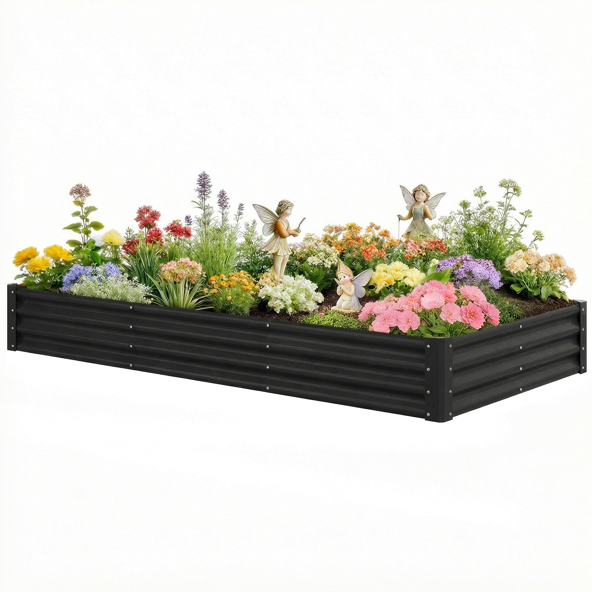 8 x 4 x 1ft Galvanized Raised Garden Bed, Reinforced Outdoor Planter Box with Open Bottom, Black