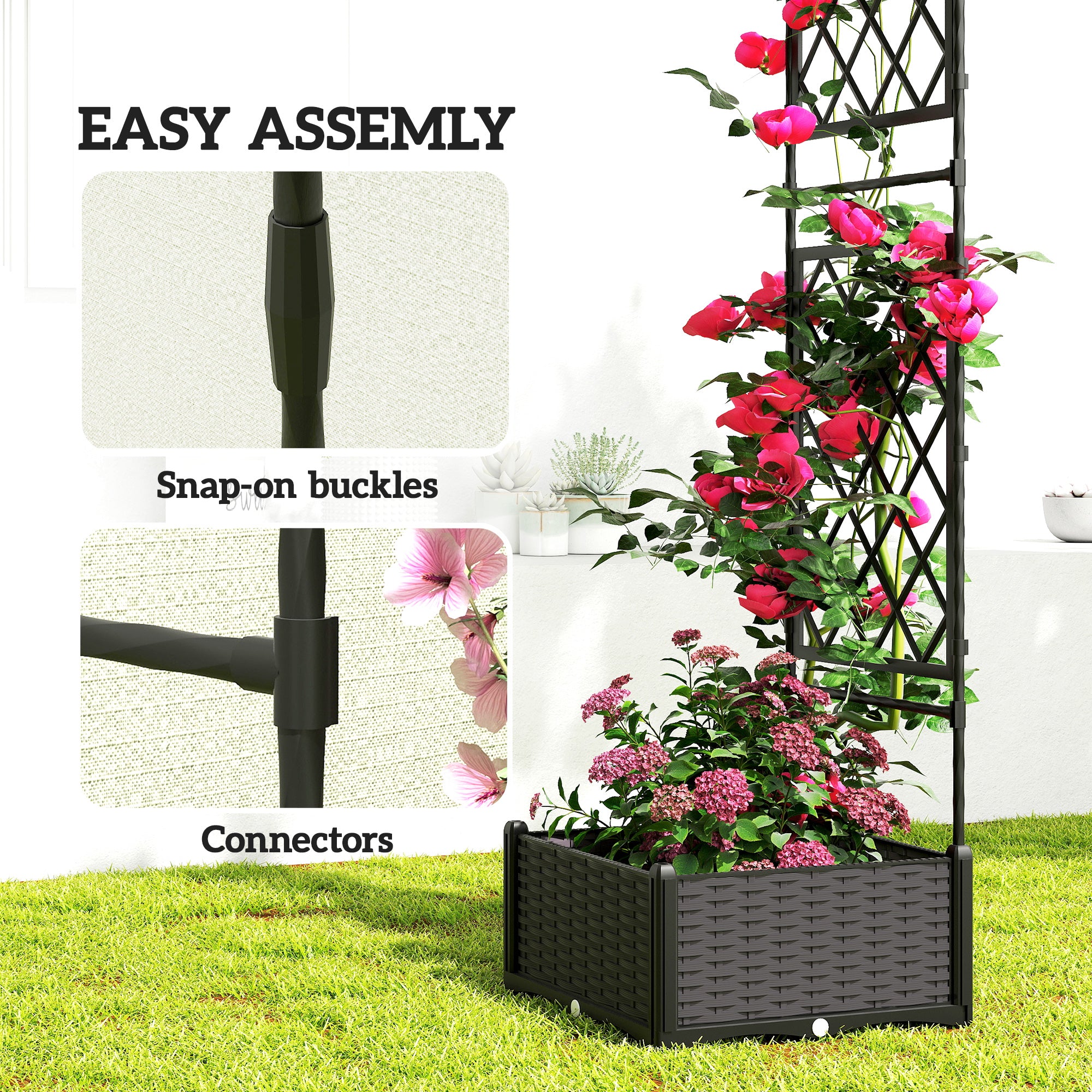 Garden Arch Outdoor Trellis Arbor with 2 Planter Boxes, 109.4" x 15.7" x 86.6", Black