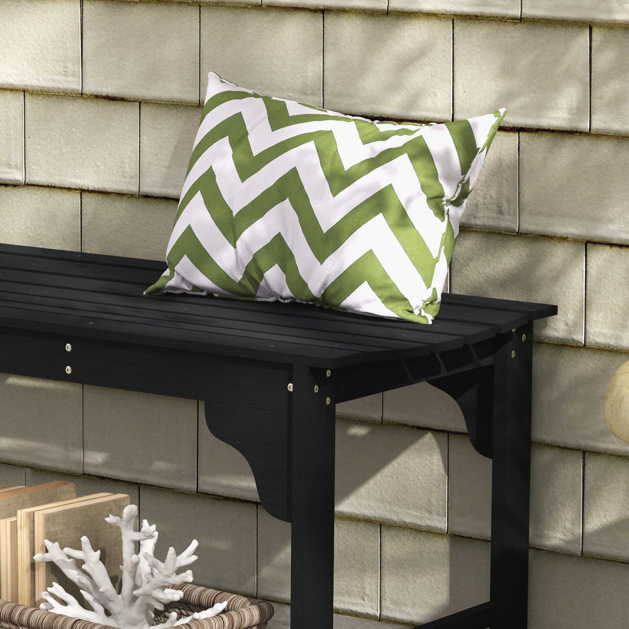 Wooden Garden Bench, Patio Double Park Bench with Slatted Seat, Front Porch Backless Bench, Black
