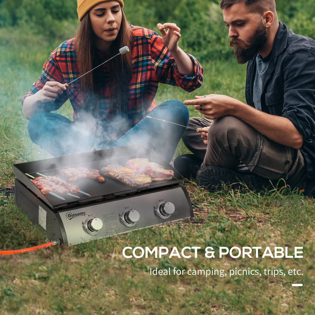 3 Burner Liquefied Gas Grill, Portable Tabletop BBQ Grill, for Camping, Picnic, Silver