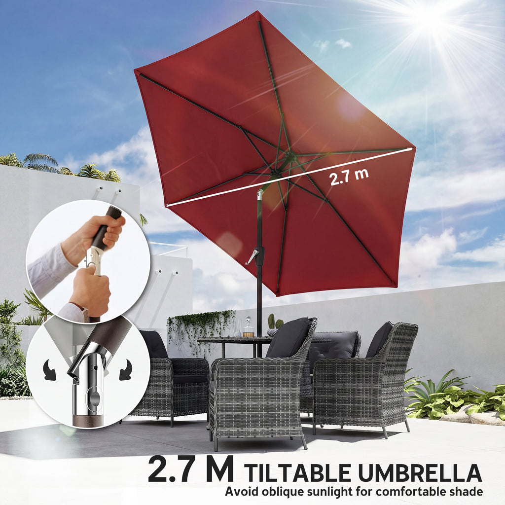 9FT Patio Umbrella, Outdoor Table Patio Umbrellith Tilt, Crank, 6 Ribs, UV Protection for Garden, Lawn, Deck, Backyard
