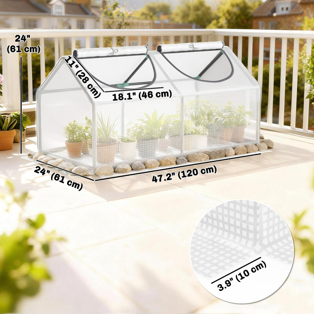 Portable Mini Tunnel Greenhouse Garden Warm House with 2 Windows Steel Frame PE Cover, 47" x 24" x 24", White
