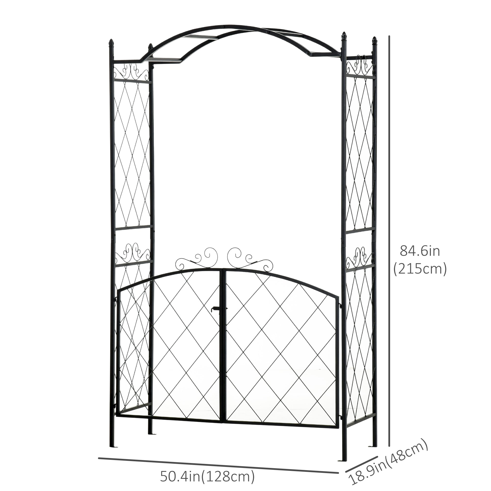 7FT Metal Garden Arch with Gate Climbing Planter Frame Backyard Decor for Vines Morning Glory Black