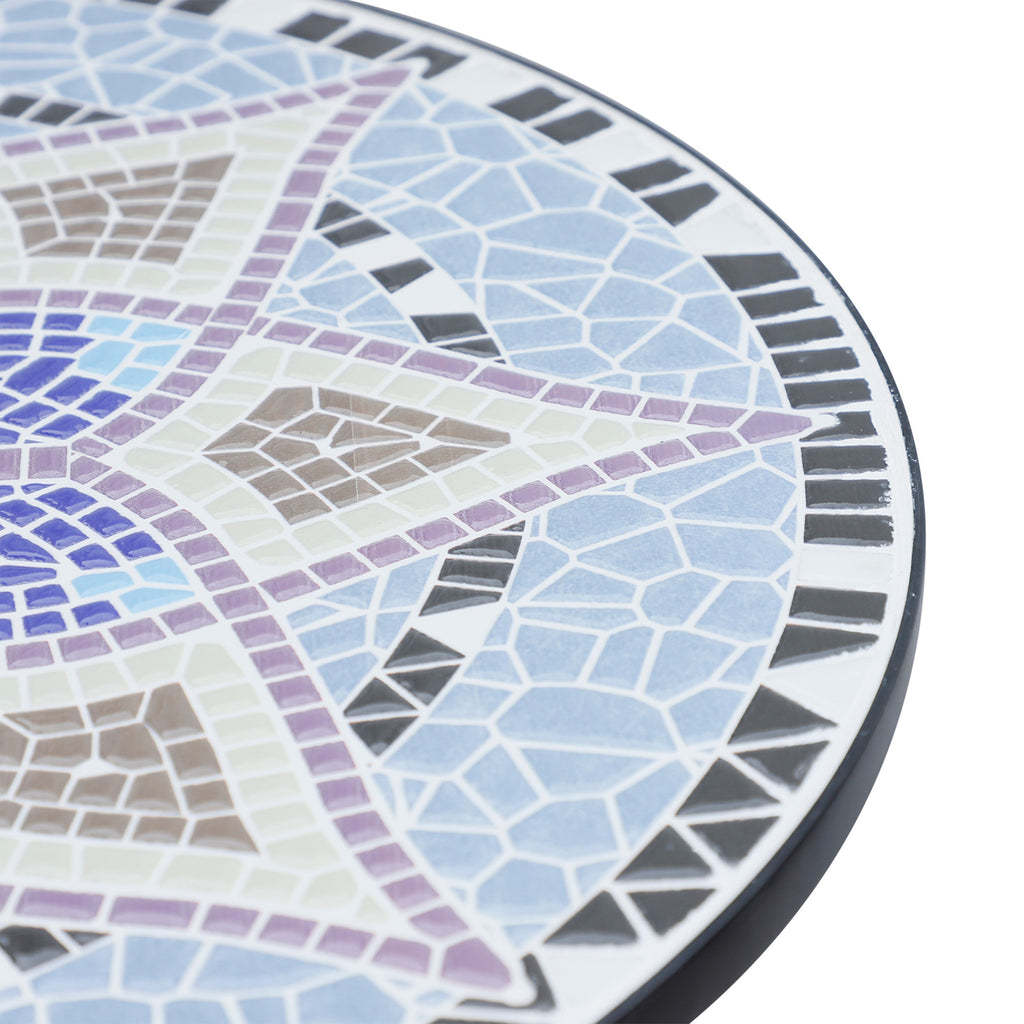 23.6" Mosaic Round Patio Table with Ceramic Tabletop, Outdoor Furniture, Multicolor