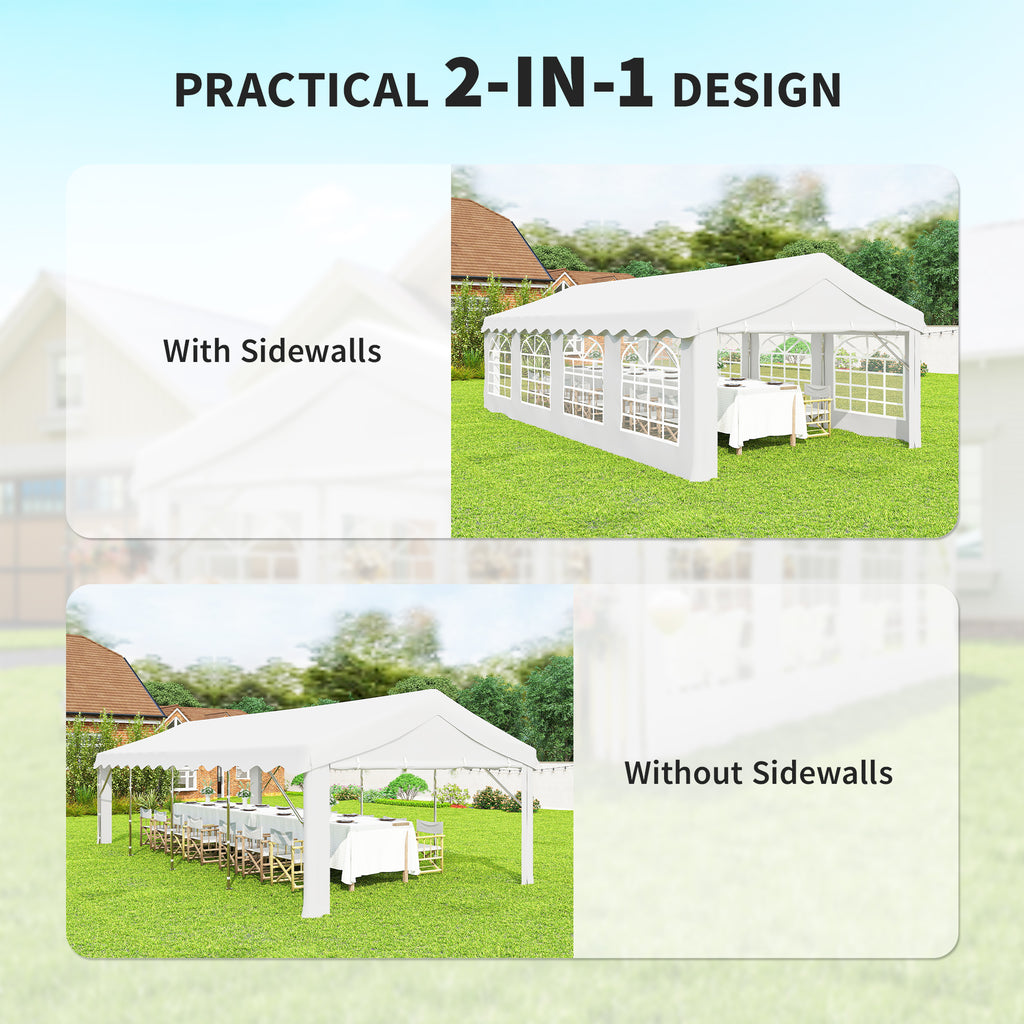 13'x26' Heavy Duty Large Party Tent & Carport with Removable Sidewalls, Windows, Portable Garage Canopy Tent, White