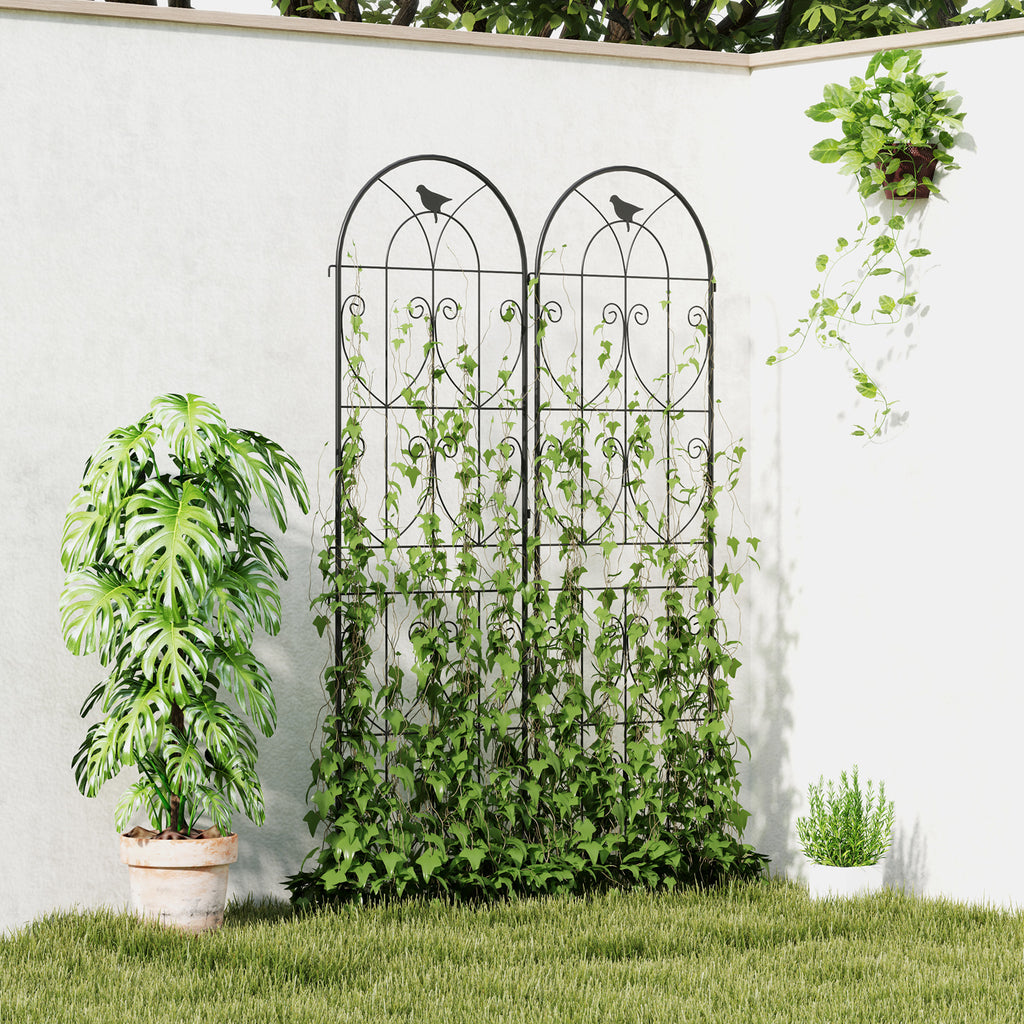 Set of 2 Metal Garden Trellis, Decorative Trellis Panels, Bird Design, 180 x 50 cm, Black