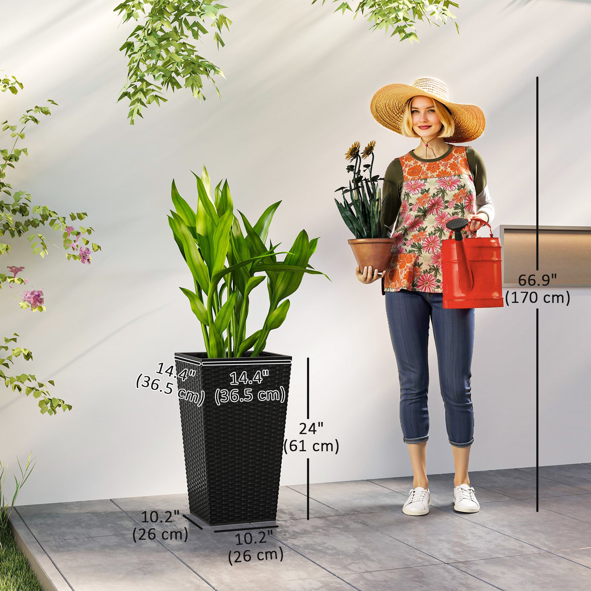 Set of 3 Tall Plant Stand, Outdoor & Indoor Flower Pot Set for Front Door, Entryway, Patio and Deck, Black