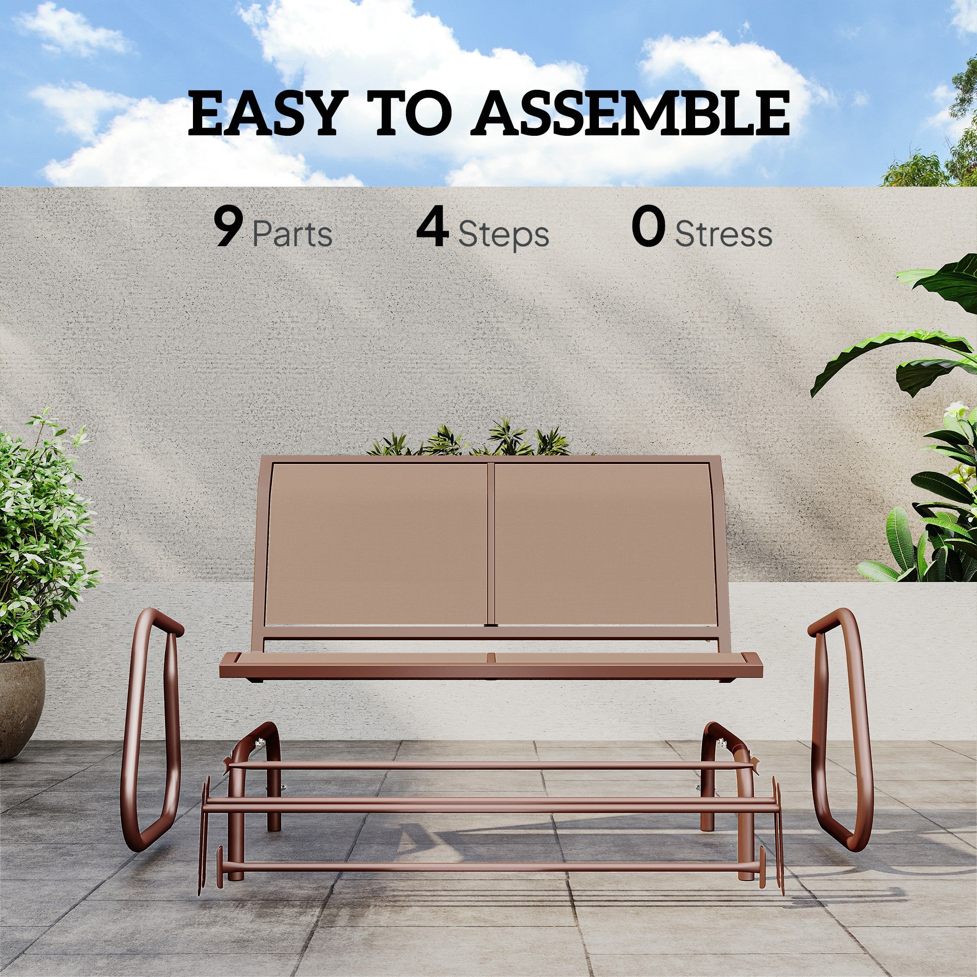 Outdoor Glider Bench, 2 Person Patio Glider Chair, Gliding Outdoor Garden Loveseat Swing Bench with Breathable Mesh Fabric, Steel Frame for Backyard, Porch, Coffee Brown