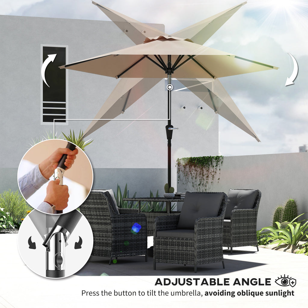 Patio Sun Umbrella, Outdoor Parasol with 6 Ribs, Khaki