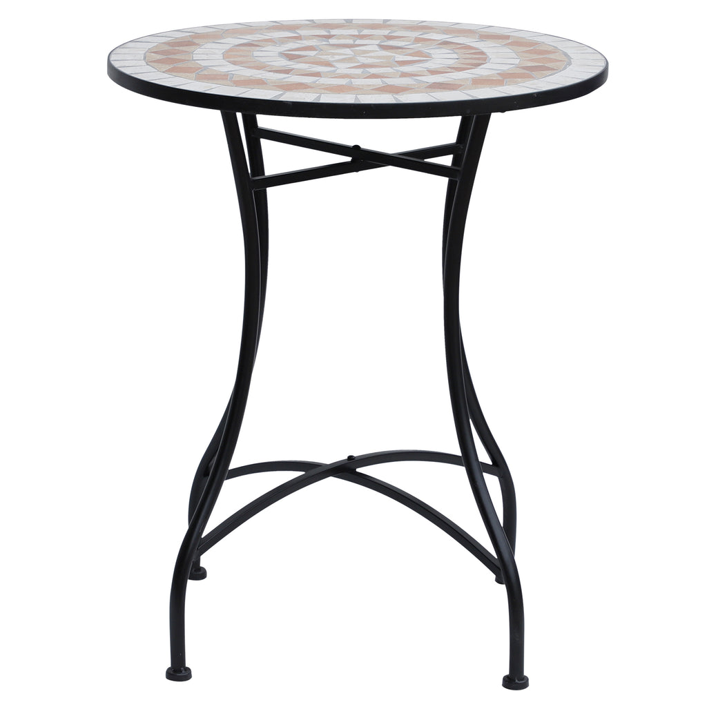 23.5" Mosaic Round Patio Table, Metal Side Bistro Coffee Table, Outdoor Furniture, Ceramic Tabletop for Garden Lawn