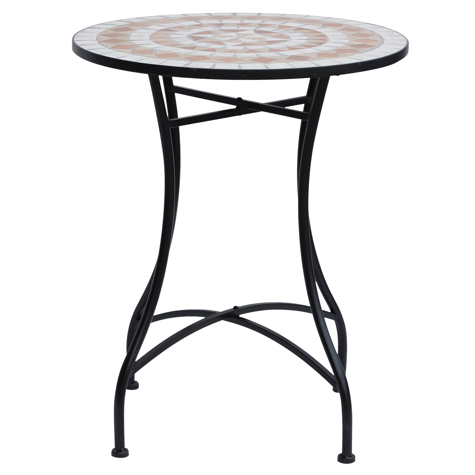 23.5" Mosaic Round Patio Table, Metal Side Bistro Coffee Table, Outdoor Furniture, Ceramic Tabletop for Garden Lawn