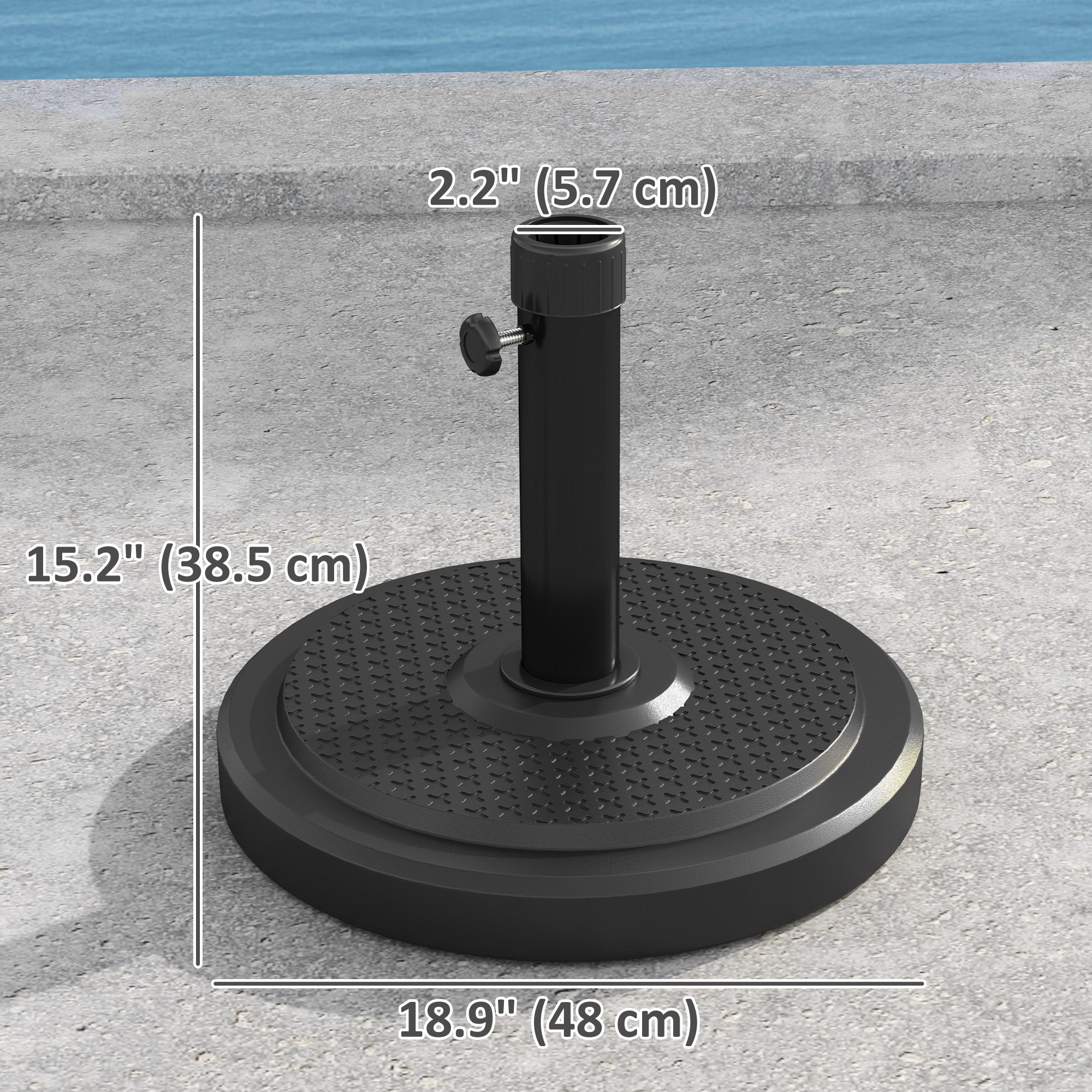 48 lbs Patio Umbrella Base Round HDPE Umbrella Base For 1.5" or 1.9" Outdoor Umbrella Poles Î¦18.9" x 15.2" H Black