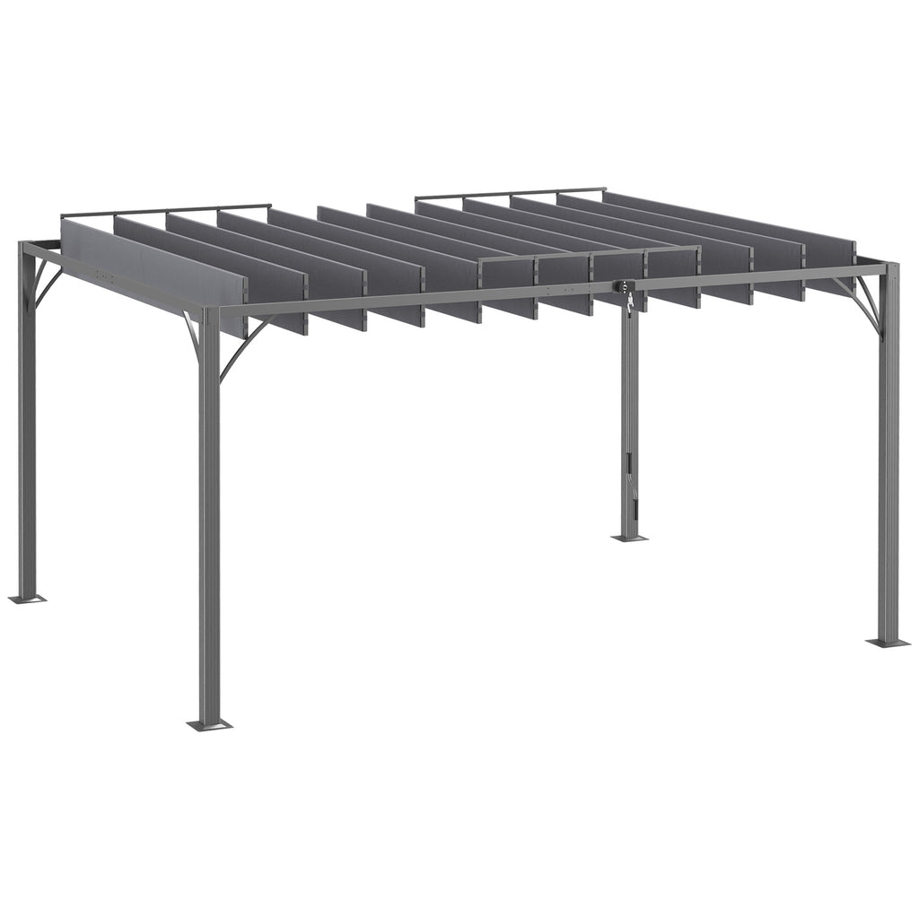 12.8' x 9.7' Outdoor Pergola with Retractable Roof, Aluminium Louvered Pergola Canopy Gazebo for Lawn Garden Patio, Grey