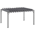 12.8' x 9.7' Outdoor Pergola with Retractable Roof, Aluminium Louvered Pergola Canopy Gazebo for Lawn Garden Patio, Grey