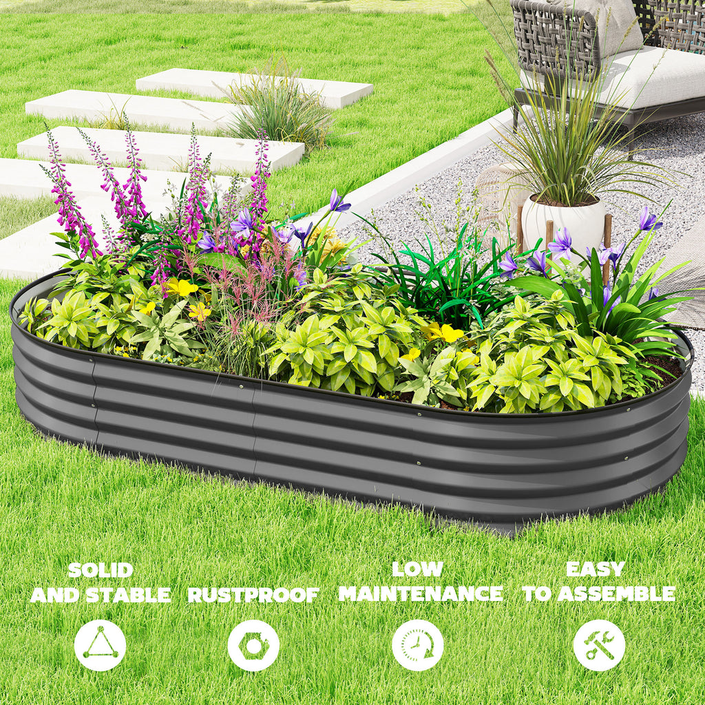 6' x 3' x 1' Large Outdoor Planter Box, Galvanized Raised Garden Bed with Metal Plant Stake, Dark Grey
