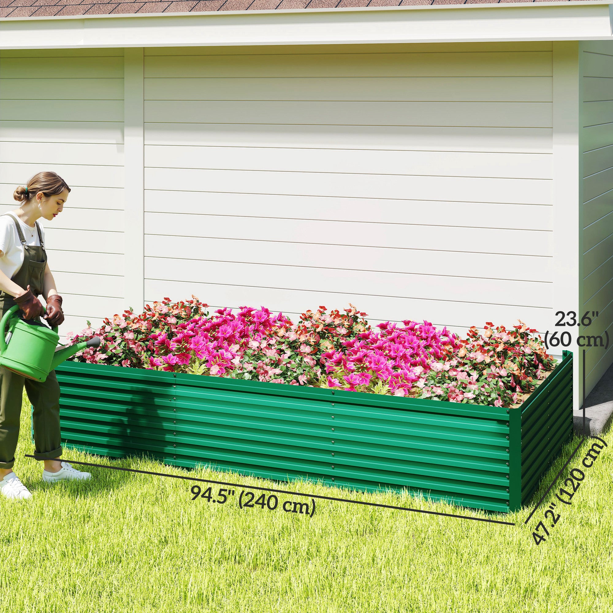 8' x 4' x 2' Raised Garden Bed, Galvanized Planter Box for Growing Flowers, Herbs and Vegetables, Green