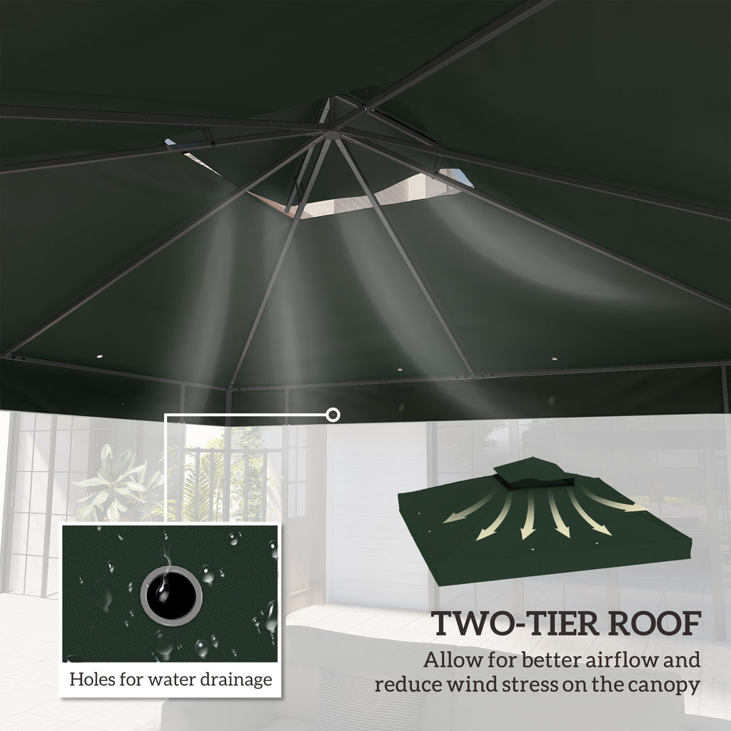 10' x 10' Gazebo Canopy Replacement Cover, 2-Tier Garden Gazebo Roof Replacement, UPF30+, TOP COVER ONLY, Green