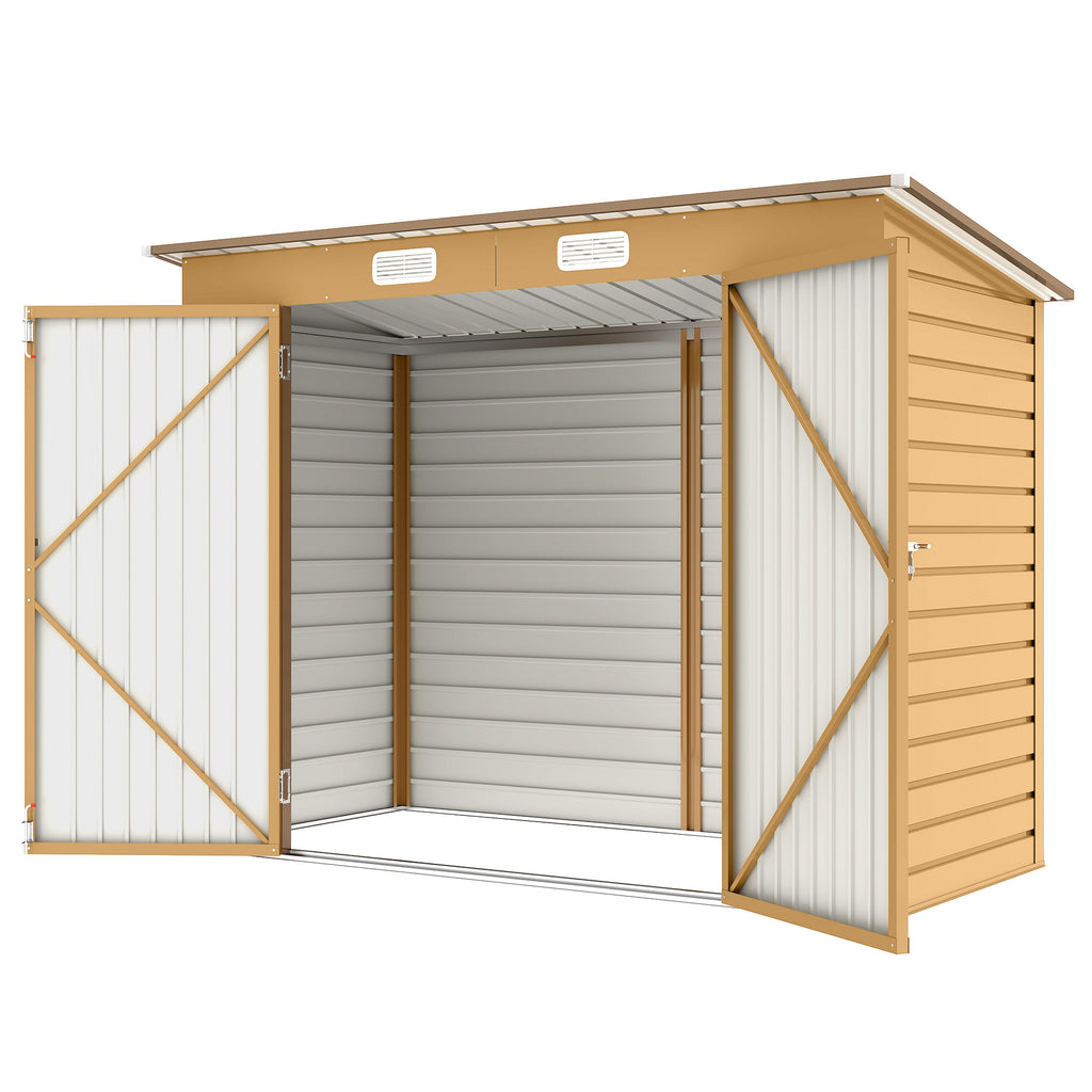 8 x 4FT Galvanized Garden Storage Shed, Metal Outdoor Shed with Double Doors and 2 Vents, Yellow