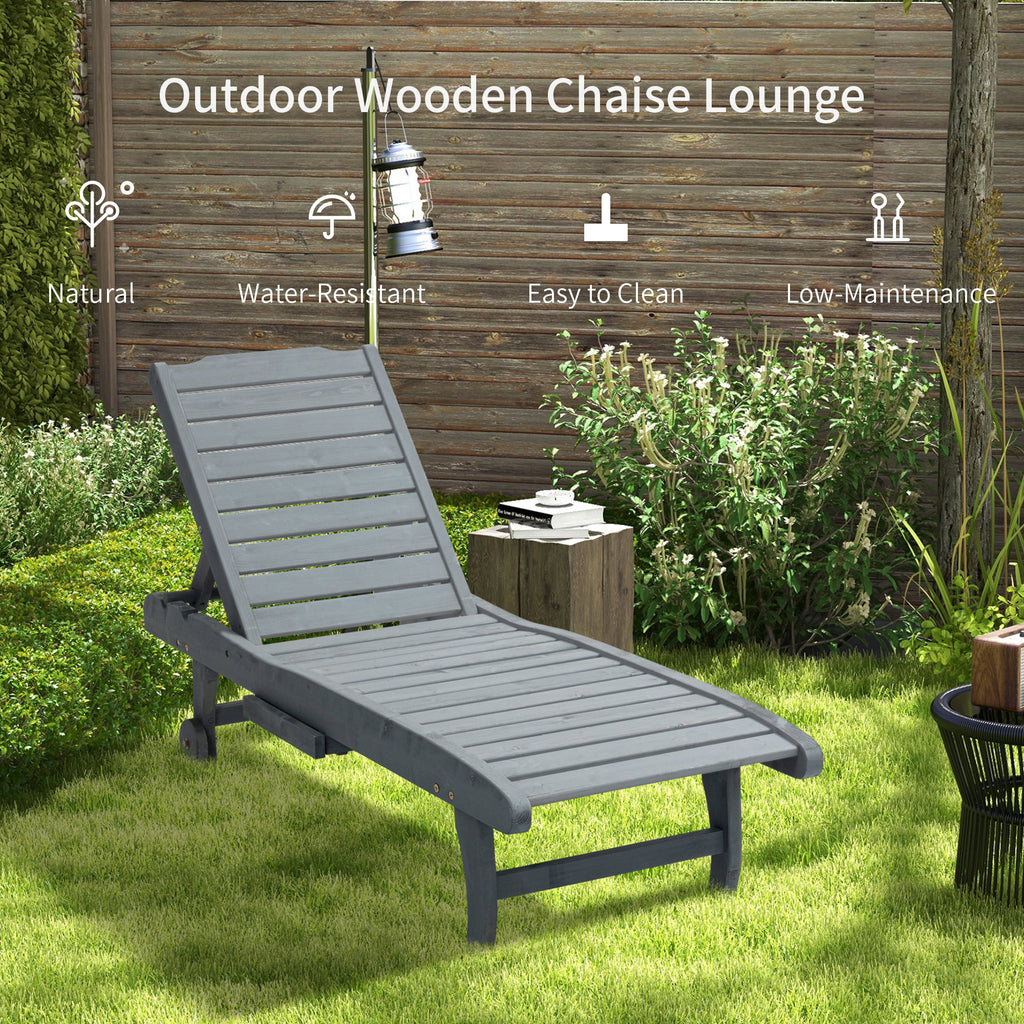 Adjustable Lounge Chair, Outdoor Patio Chaise Recliner with Pull-out Tray and 2 Wheels