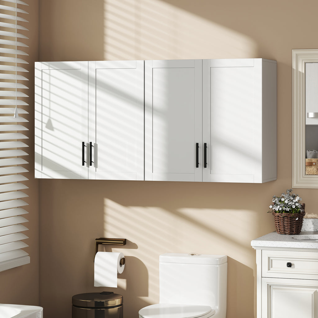2-Piece Simple Medicine Cabinet Wall Mounted, Bathroom Wall Cabinet with 2 Doors and Adjustable Shelf Storage, White