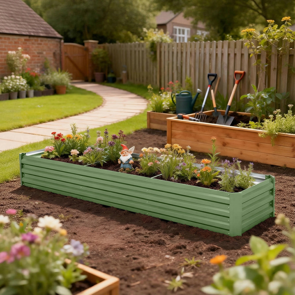 8'x2'x1' Galvanized Raised Bed, Large Elevated Planter Box for Growing Flowers, Herbs and Vegetables, Light Green