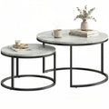 Modern Coffee Table Set of 2, Nesting Side Tables w/ Metal Base for Living Room Bedroom Office Marble Grey
