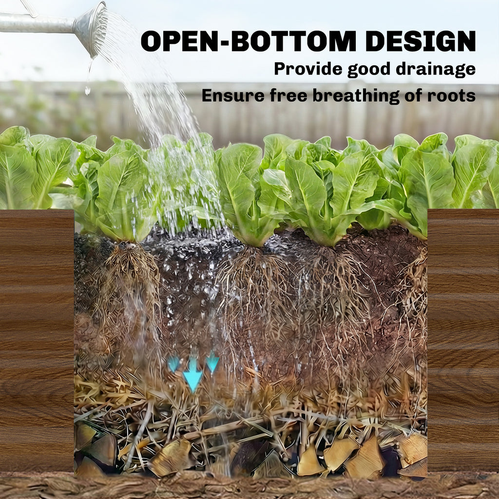6 x 3 x 1ft Galvanized Raised Garden Bed, Reinforced Outdoor Planter Box with Open Bottom,, Wood-Effect