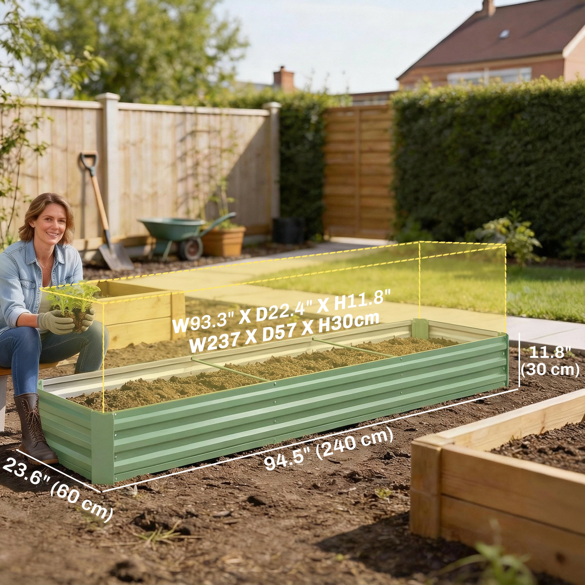 8'x2'x1' Galvanized Raised Bed, Large Elevated Planter Box for Growing Flowers, Herbs and Vegetables, Light Green