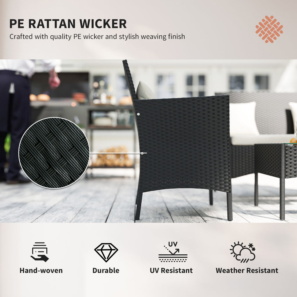 4-Piece Rattan Outdoor Furniture Set Patio Furniture Set with Coffee Table 22.8" W x 21.7" D x 33.5" H Black & Cream
