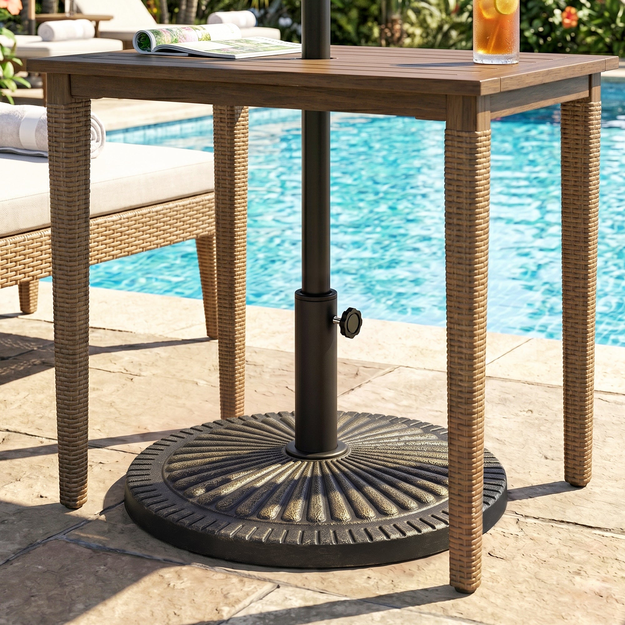 31 lbs Resin Round Market Umbrella Base Holder 19" Decorative Parasol Stand for Patio, Outdoor, Backyard, Bronze
