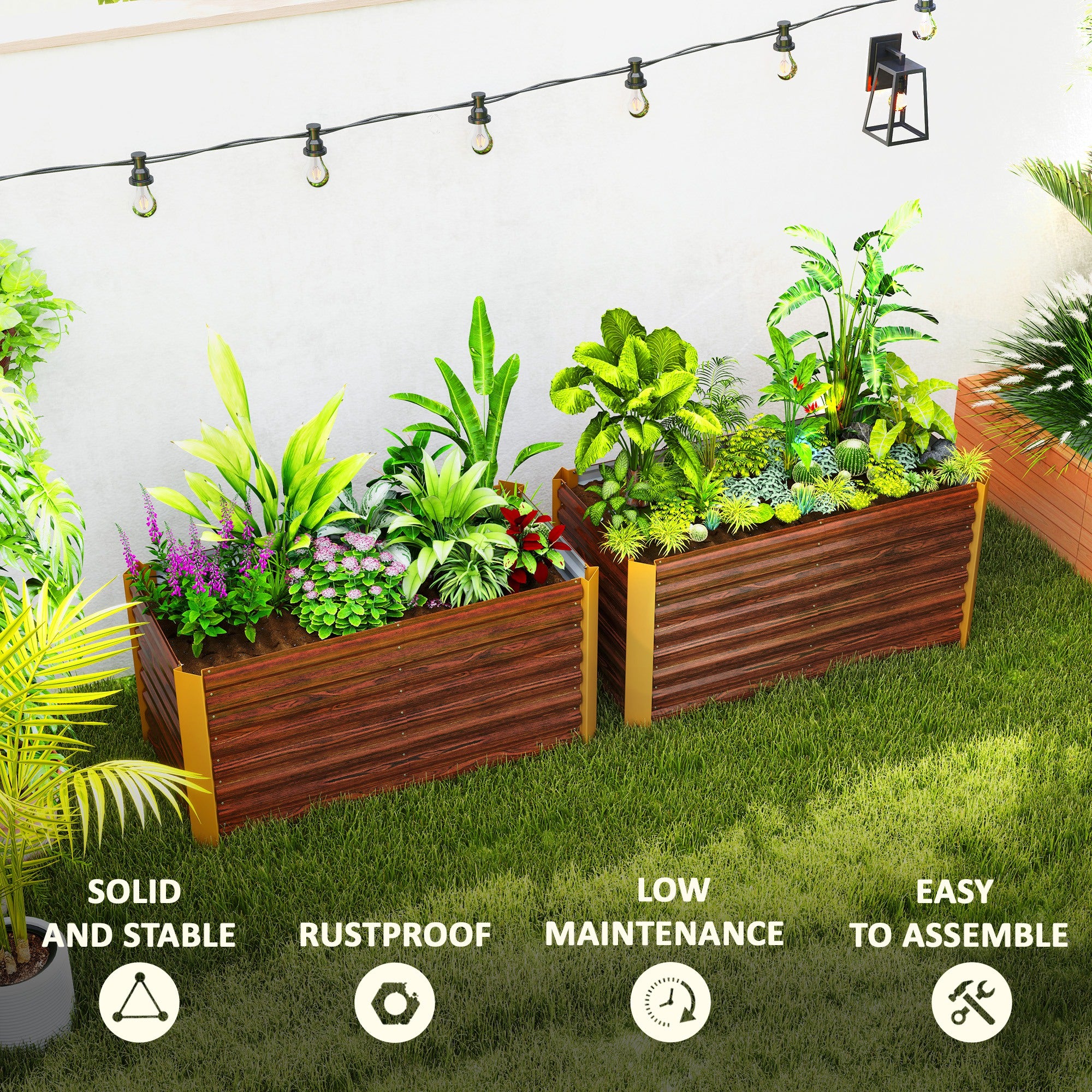 Set of 2 Galvanized Metal Planters for Outdoor Plants, 4' x 2' x 2' Raised Garden Bed, Distressed Dark Brown