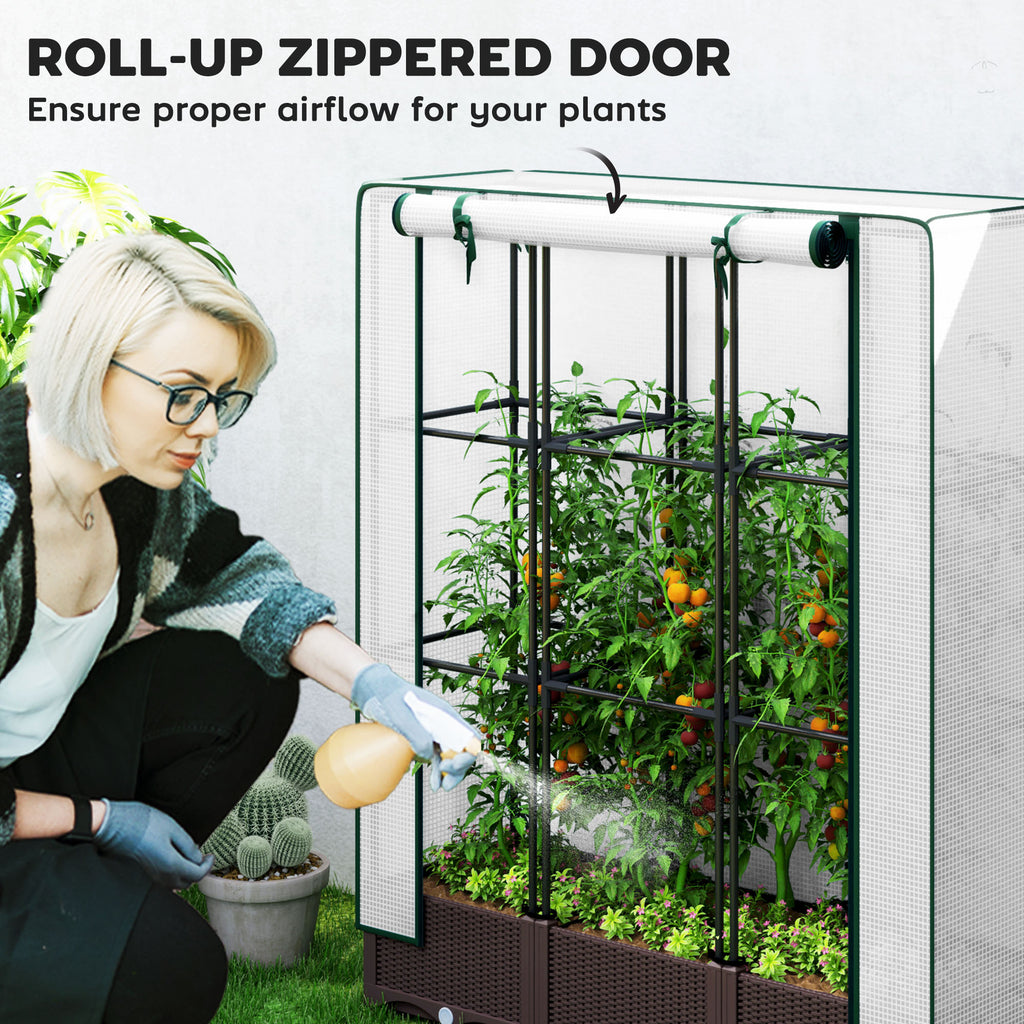 Raised Garden Bed Kit with Trellis, Plastic Raised Flower Bed with PE Cover and Zipper Door, 47 x 16 x 50 inch
