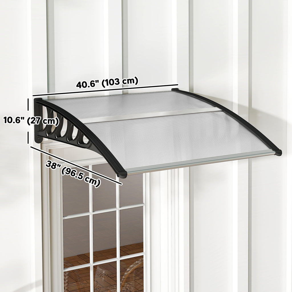 Awning Door Canopy, 40.6" x 38" Polycarbonate Front Door Outdoor Patio Cover with Hollow Sheet for UV Protection, Clear