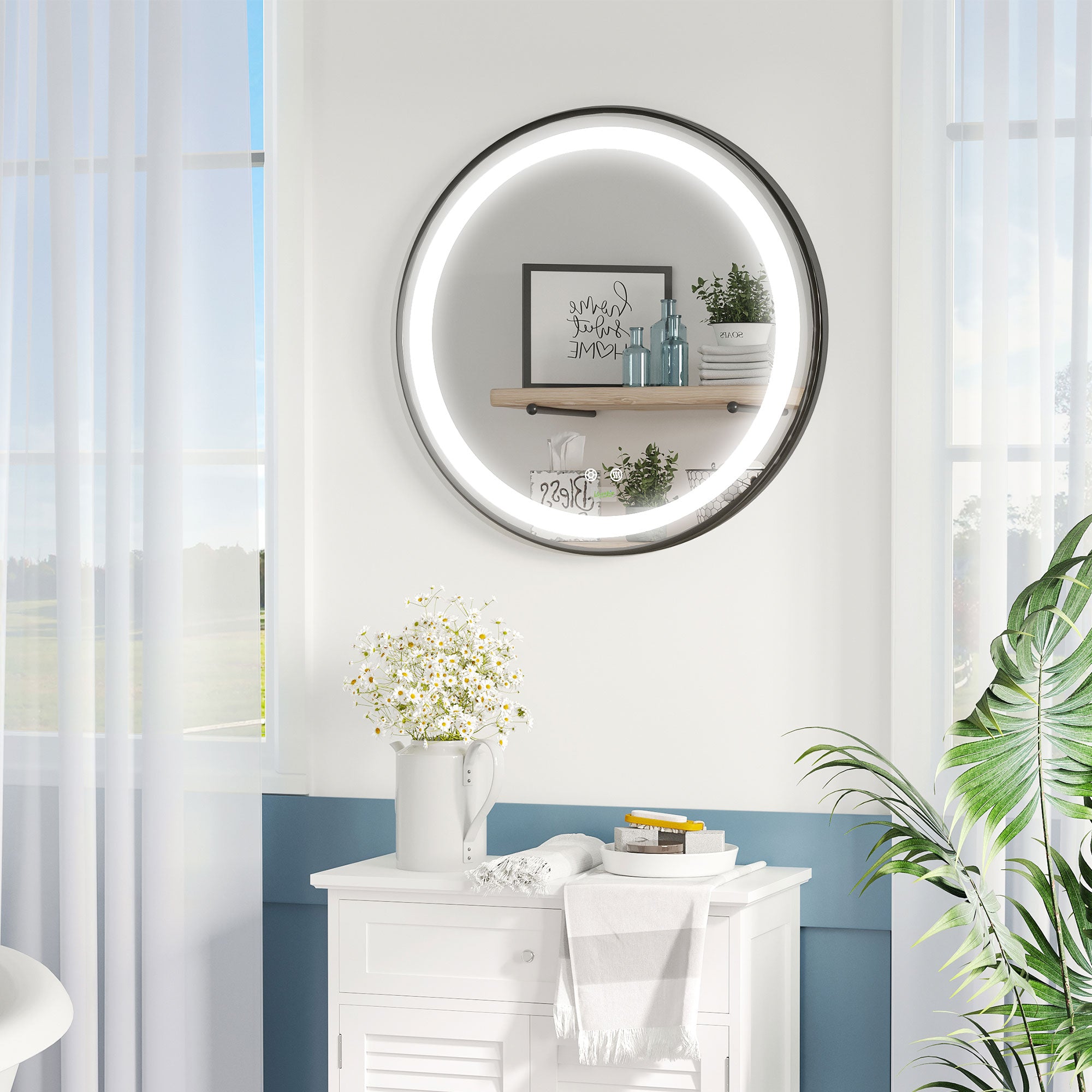 LED Bathroom Mirror for Vanity, Dimmable Lighted Anti Fog Wall Mirror with 3 Temperature Colors, Plug-in, 24 Inch