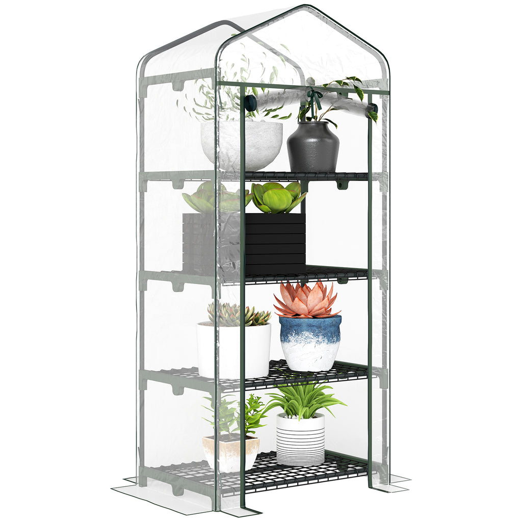 Portable Greenhouse with 4 Tier Shelves Outdoor Hot House, Steel Frame, PVC Cover, 28" x 20" x 63", Transparent