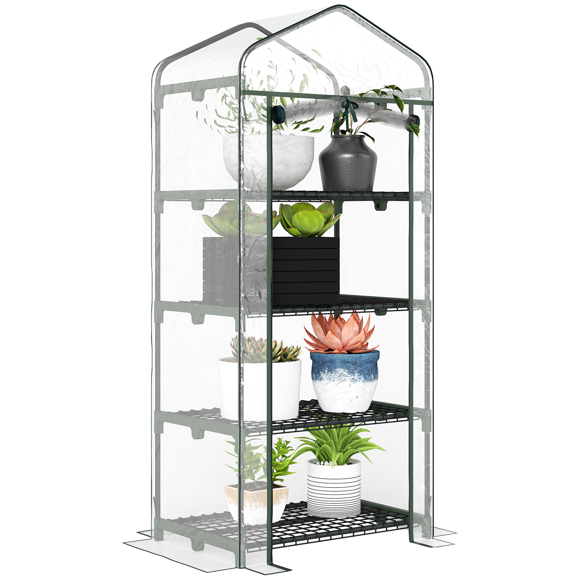 Portable Greenhouse with 4 Tier Shelves Outdoor Hot House, Steel Frame, PVC Cover, 28" x 20" x 63", Transparent