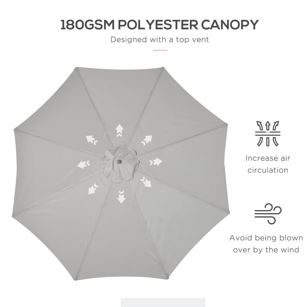 10' x 8' Wooden Patio Umbrella, Garden Parasol, Outdoor Sunshade Canopy with Bamboo Rib for Outdoor, Grey