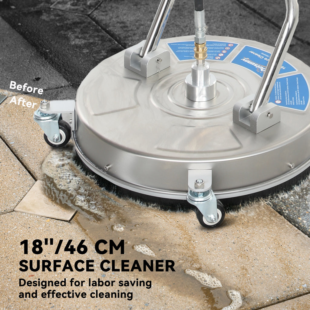 18" Pressure Washer Surface Cleaner with 4 Wheels, Stainless Steel Power Washer Surface Cleaner with 1/4" Quick Connector, 2 Handles, 3600 PSI, Silver