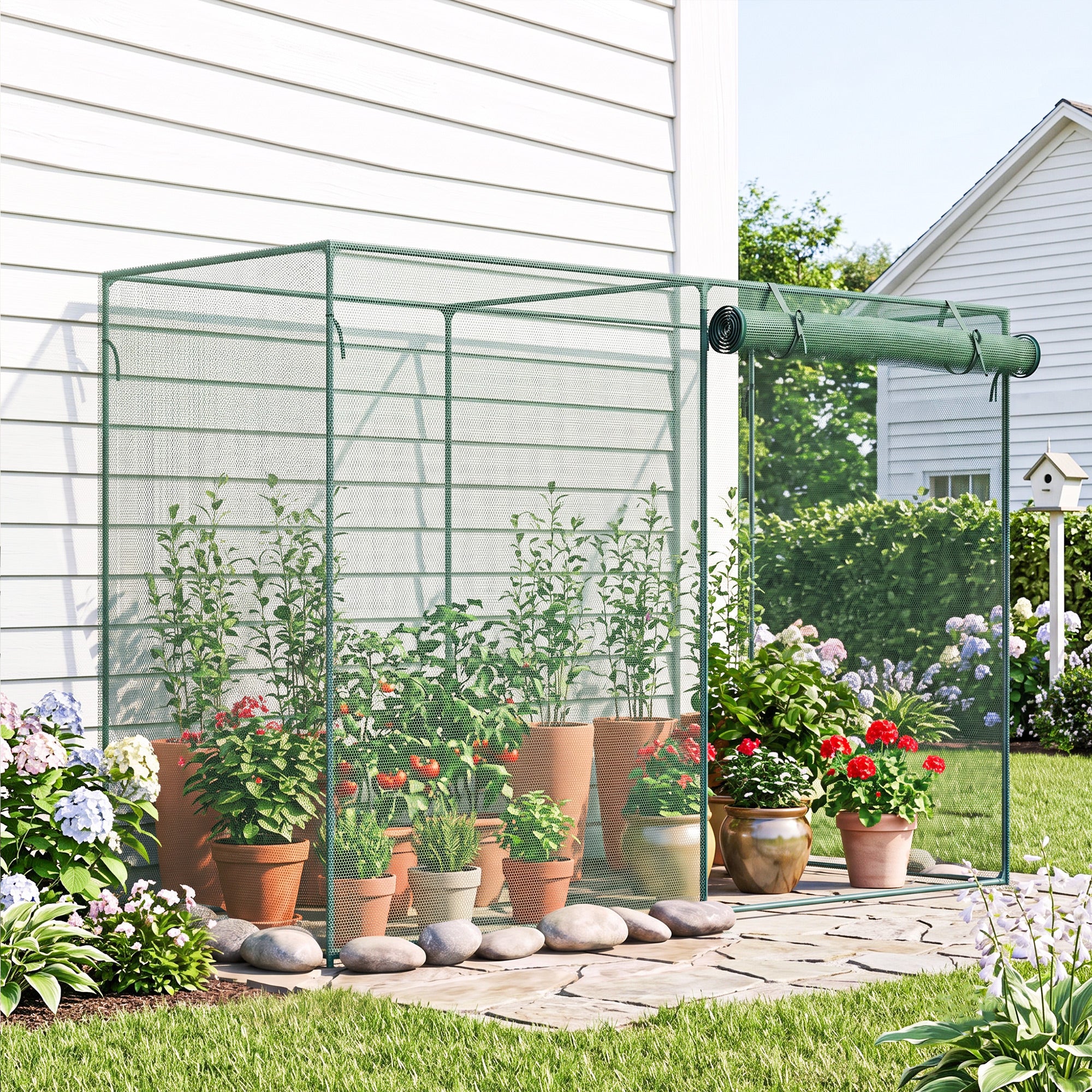 6.5 x 3.3ft Crop Cage, Garden Plant Protector with Single Zippered Door, Storage Bag and Ground Stakes, Green