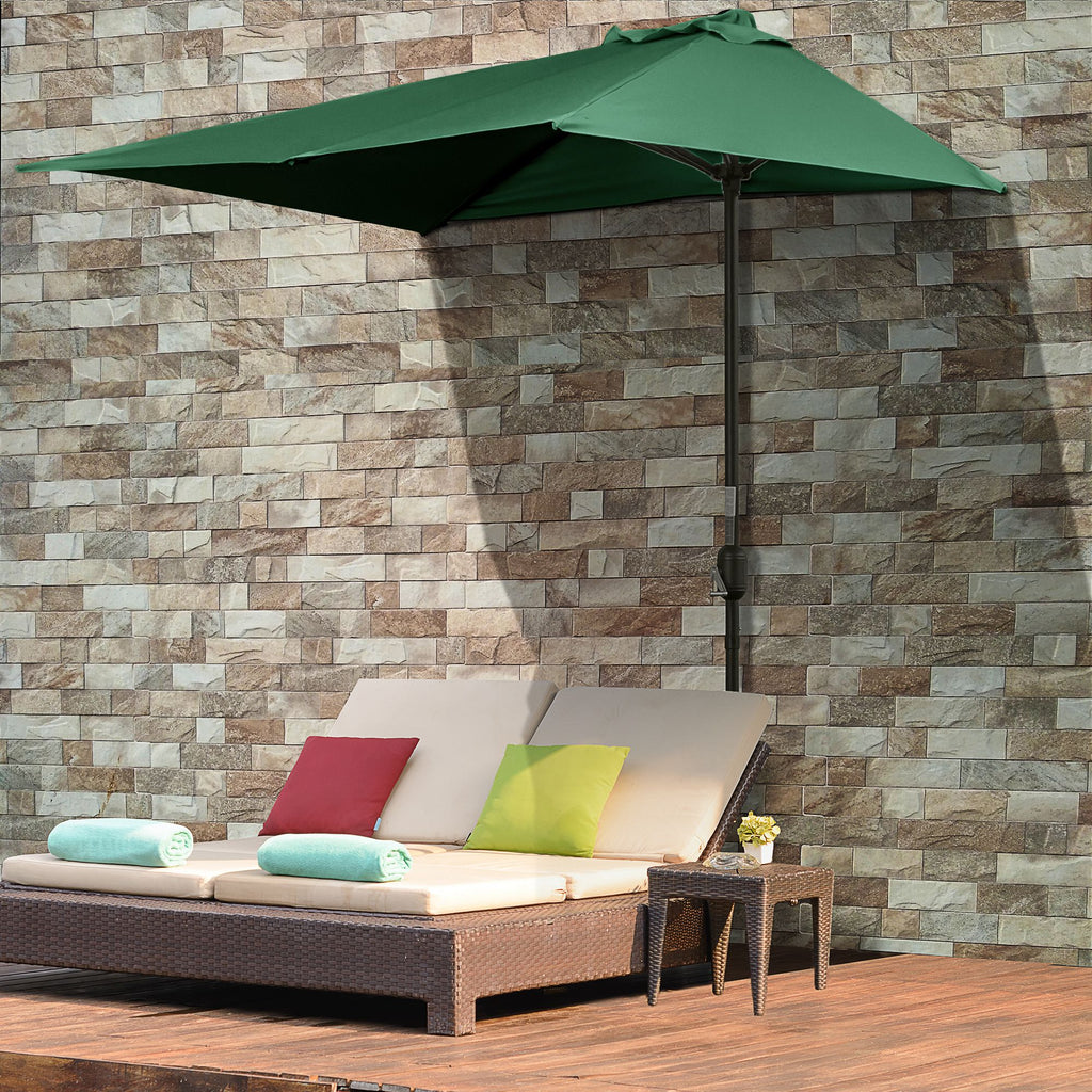 8ft Half Umbrella with Crank Operation UV30+ Protection Balcony Parasol w/ 5 Ribs Patio Garden Outdoor Sun Shade, Green
