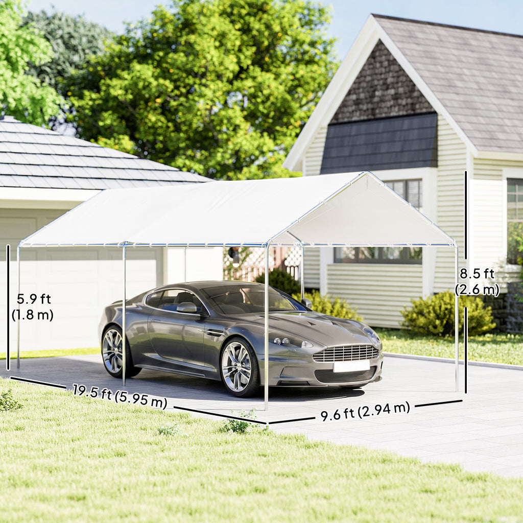10' x 20' Carport Heavy Duty Galvanized Car Canopy with Included Anchor Kit, 3 Reinforced Steel Cables, White