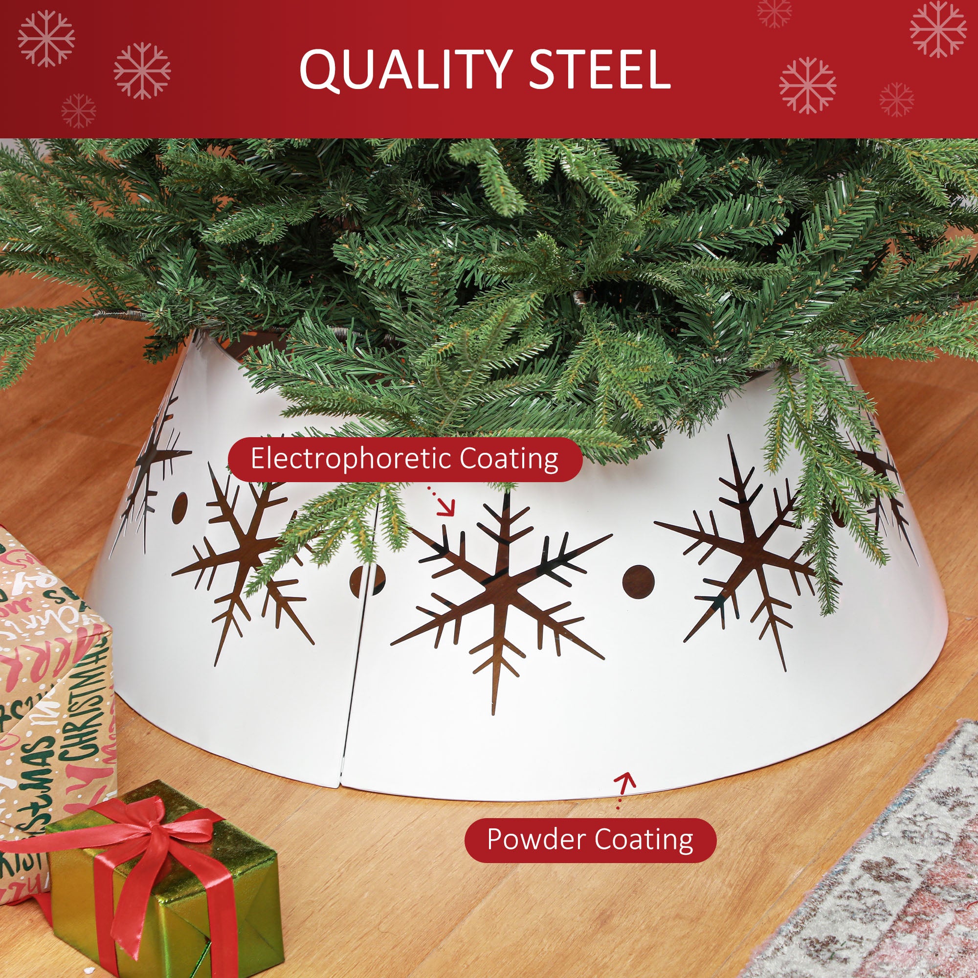 26" Christmas Tree Base Cover, Christmas Tree Collar with Hollow Snowflake Patterns for Home Decoration, White
