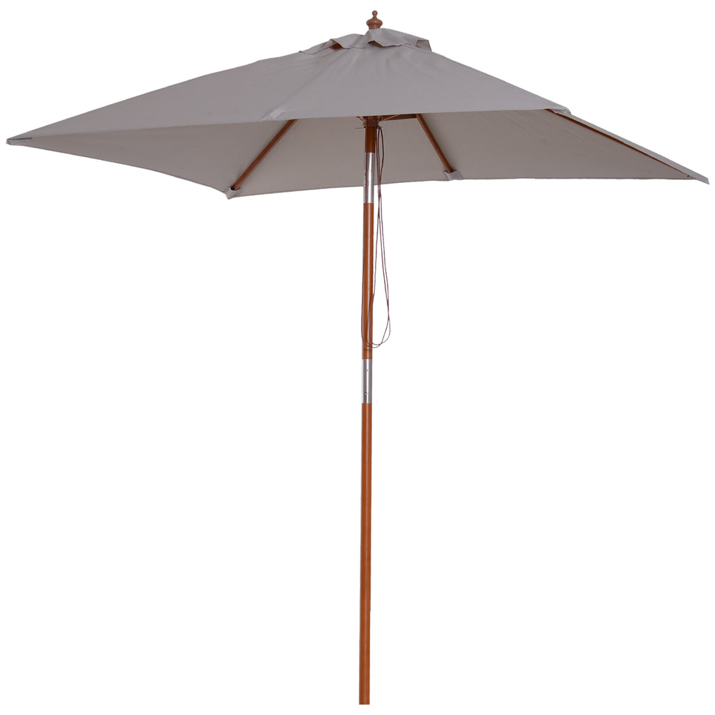 6.6 x 5ft Fir Wooden Patio Umbrella Market Parasol Tilt Mechanism 6 Ribs Garden Sunshade, Grey